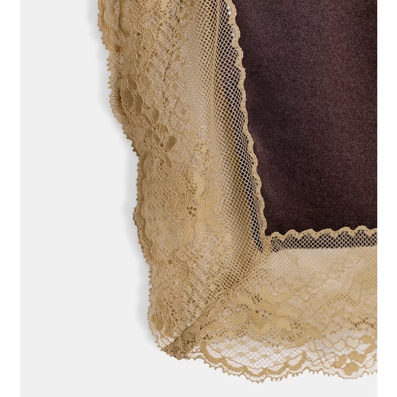 Zara NWT brown & beige lace split side lace trim midi skirt - Picture 8 of 8